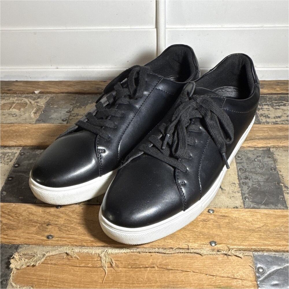 Awareness Kenneth Cole Men's Leather Lace-Up Sneakers Black/White Logo Size 10